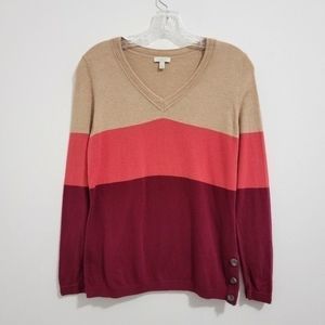 TALBOTS Colorblock V-neck Pullover Lightweight Knit Sweater Top Petite Small